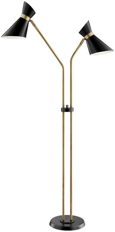 Lite Source Jared 60" Black and Antique Brass 2-Arm Floor Lamp