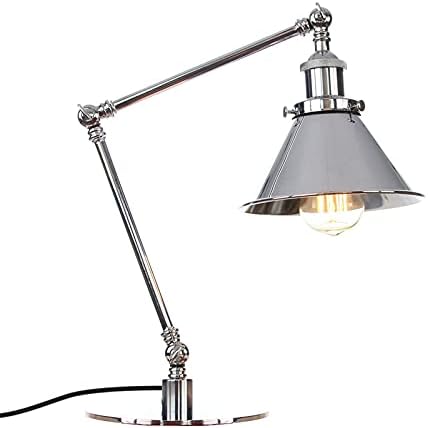 Vintage Industrial Metal Desk Lamp with Adjustable Swing Arm - Retro Black and Gold Task Lighting for Bedroom, Cafe, Nightstand, and Reading