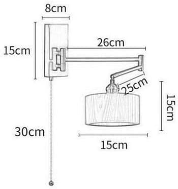 Retro Swing Arm Wall Lamp with Pull-Down Switch, Wooden Cylindrical Shade, Adjustable Lighting for Living Room, Bedroom, Study