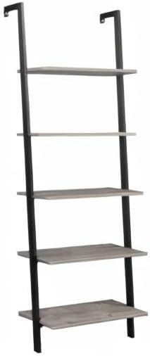 Karl home Ladder Shelf 5 Tier Wall Mounted Bookcase with Metal Frame, Open Design Shelves for Living Room, Bedroom, Home, Gray (23.62" L x 11.81" W x 70.87" H)