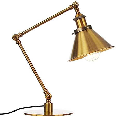 Vintage Industrial Metal Desk Lamp with Adjustable Swing Arm - Retro Black and Gold Task Light for Bedroom, Cafe, Reading and Nightstand Use