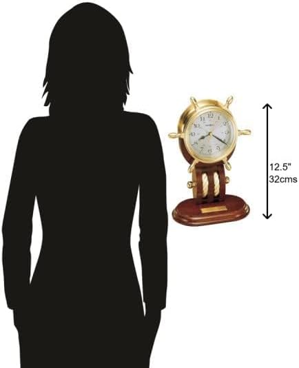 Howard Miller Caldwell Table Clock II 549-644 – Weather & Maritime Solid Brass Ship’s Wheel Decor with Mahogany Base, Quartz Movement