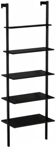 5 Tier Wall Mounted Ladder Shelf, Ladder Bookshelf with Metal Frame and Wood Shelf, Modern Learning Bookcase for Living Room, Bedroom, Office (23.6" W x 11.8" D x 70.8" H, Dark Walnut)