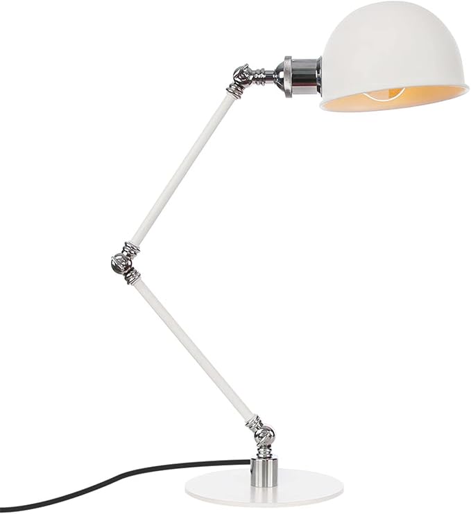 Makeup Vintage Desk Lamp, Adjustable Swing Arm Industrial Metal Task Table Lamp, Bedroom Bedside Night Light Retro Reading Lighting,White