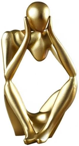 Asng Resin Thinker Style Abstract Sculpture Statue Collectible Figurines Home Office Bookshelf Desktop Decor (Gold, Think Deeply,Large)