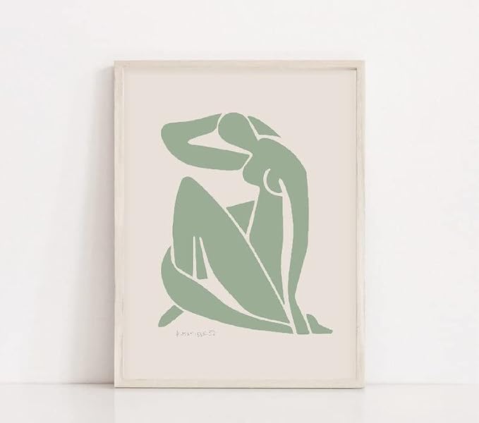 Unframed Sage Green Wall Art Set of 3,12x16IN Abstract Matisse Wall Decor,Quality Canvas Prints Posters Decoration for Bathroom Living Room Bedroom, Unframed
