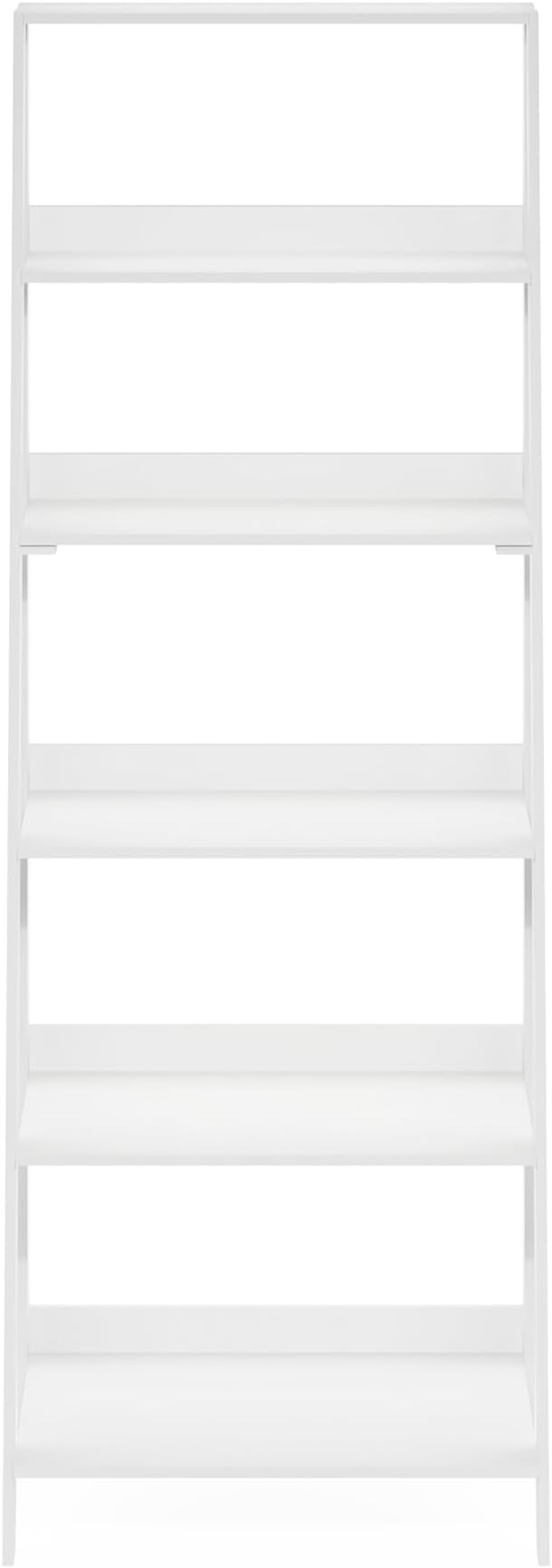 Furinno Ladder Book Shelf, 6-Tier Ladder Shelf, Open Design Bookshelf, Display Storage Bookcase, 14.8" x 23.6" x 66.2", Living Room, Home Office, White