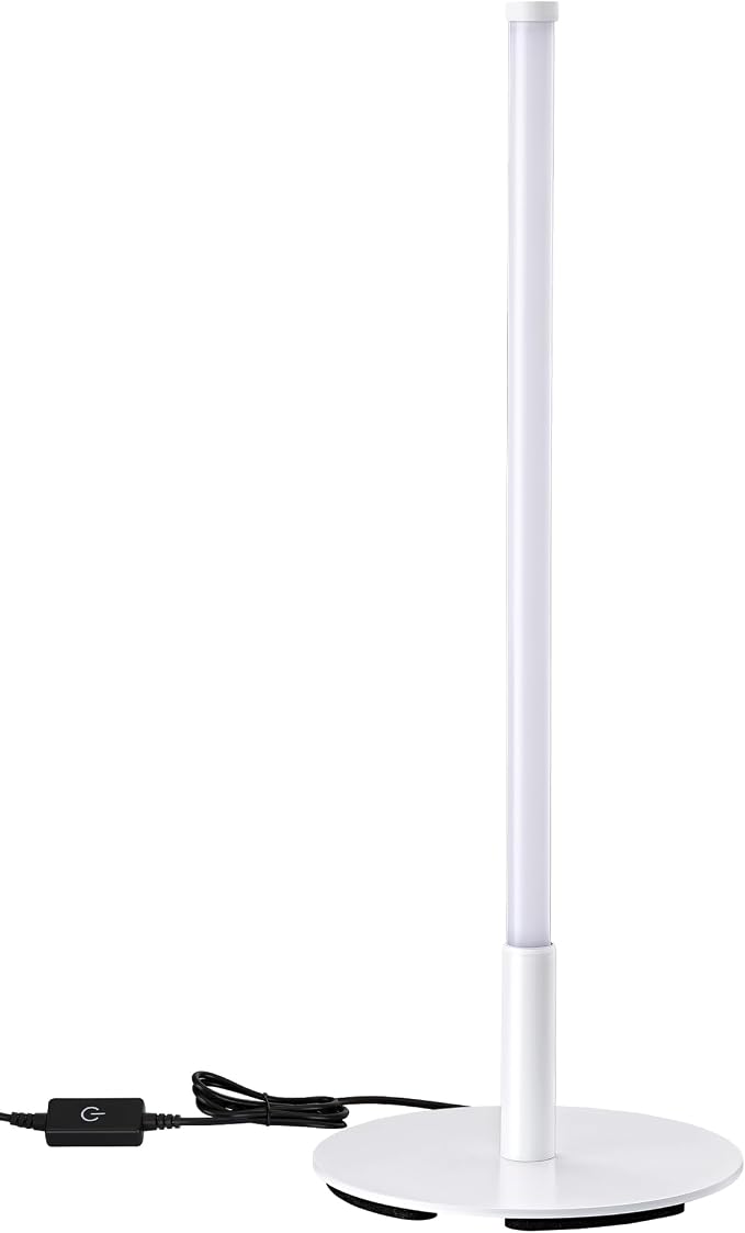 EDISHINE LED Table Lamp, Dimmable Bedside Lamp, 3 Color Temperature, Power Cord Touch Switch Desk Lamp, Upgraded Minimal Nightstand Lamp for Bedroom, Living Room, Gift, Metal Finish, Eye Caring, White