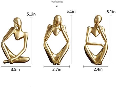 Asng Resin Thinker Style Abstract Sculpture Statue Collectible Figurines Home Office Bookshelf Desktop Decor (Gold,Left, Small)