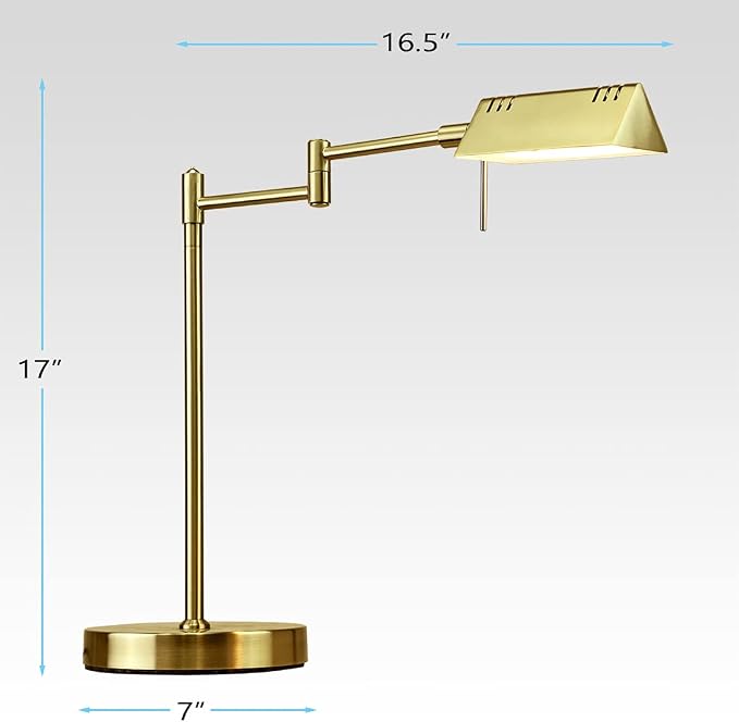 O'Bright LED Pharmacy Table Lamp, Full Range Dimming, 12W LED, 360 Degree Swing Arms, Desk, Reading, Craft, Work Lamp, ETL Tested, Antique Brass (Gold)