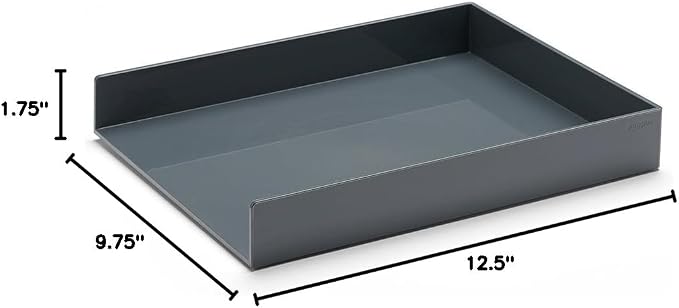 Poppin Stackable Letter Tray - Modular Lacquer Desk Trays for Office Organization, Color-Coordinated Office Supplies for Desk, Paper Trays (Dark Gray, Letter)