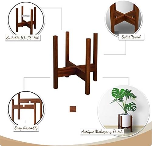 Misc Mid-Century Modern Wood Plant Display Stand Fit Up to 12" and Pot Not Included - 12" w X 16" h Brown Mid-Century Rectangular