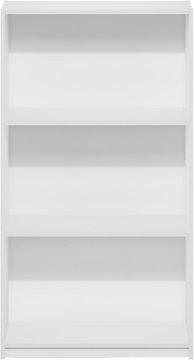 Furinno Basic Book Shelf, 3-Tier Modern Bookshelf, Bookcase with Open Shelves, 9.3 x 21.8 x 39.5, for Living Room, Bedroom, Home Office, White