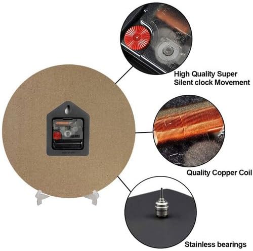 FemiaD Music Wall Clock Guitar Sign 10inch Silent Non-Ticking Battery Operated Quartz Round Wooden Wall Clock Decorative for Kitchen Bedroom Living Room Home Decor