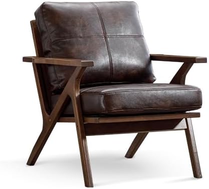 Bonzy Home Mid Century Modern Chair, PU Leather Accent Chairs Set of 2, Armchair with Solid Wood Frame & Removable Cushions, Comfy Retro Leisure Chair Reading Chair for Living Room, Bedroom