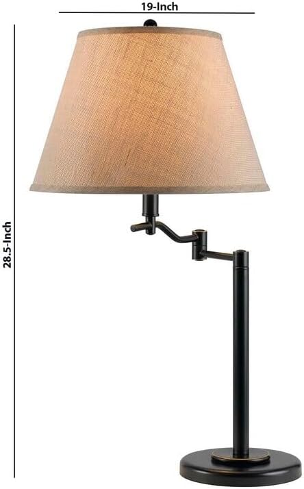 HomeStock Timeless Trends 28.5 Inch Way Metal Body Table Lamp with Swing Arm and Conical Fabric Shade in Black, 19L x 14.5W x 28.5H inches