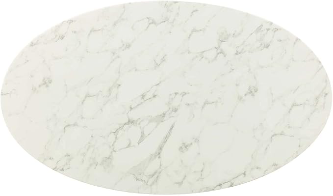 Modway Lippa 54" Oval-Shaped Mid-Century Modern Dining Table with Artificial Marble Top and Gold Base