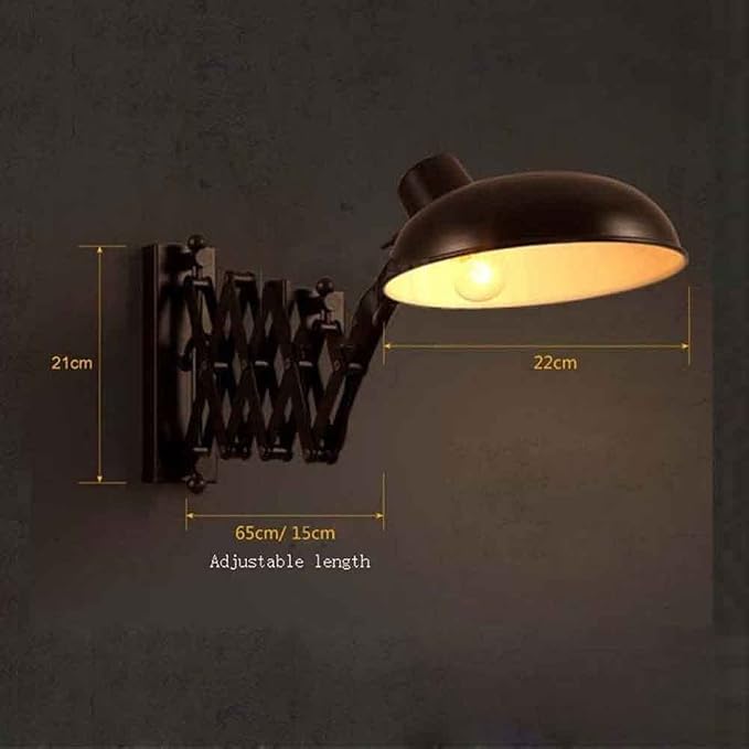 Retro Industry Teles Arm Wall Mount Lamp, Adjustable Swing Black Iron Light Sconce for Bedroom, Living Room Loft Fixture