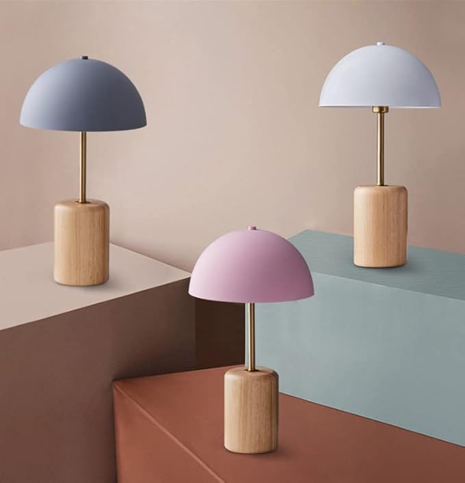 Pink Desk Lamp for Girls Room Modern Mushroom Table Lamp Mushroom Desk Lamp Retro Mid Century Table Lamp with Dome Shade Nordic Minimalist Beside Reading Lamp for Bedroom Study Office