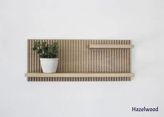 Fluted Wood Wall Shelf - Mid-Century Modern Style with Larger Bottom Shelf