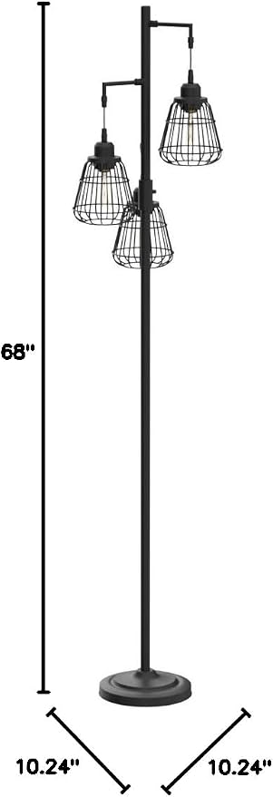 9MMML 68โ Living Room Floor Lamp, Industrial Farmhouse 3 Teardrop Cage Standing Lamp,Black Tall Floor Lamp for Bedroom Office, 3 LED Edison Bulbs Included