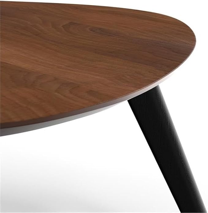 Pemberly Row Mid-Century Contemporary Coffee Table, Kidney-Shaped Walnut Veneer Top, Solid Wood Base and Tapered Legs, 47" W x 23" D x 15" H, Artistic Design for Living Room