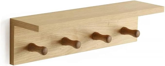 Entrance Coat Rack ,Coat Hooks, Wall-Mounted Wooden Hook Rack, Wall-Mounted Shelves are Very Suitable (Oak Colored Finish—A-1)