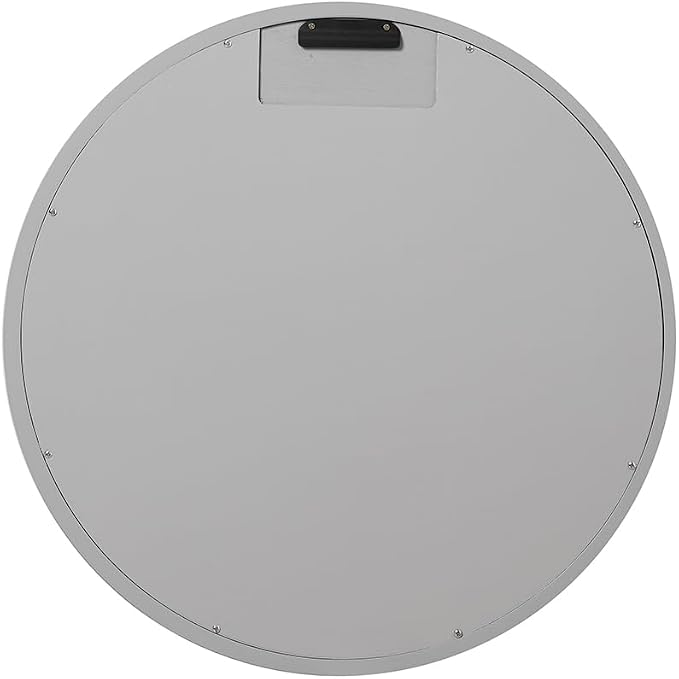 ARIEL Round Wooden Mirror 24" in Grey, Wood Circle Wall Mirror for Bathroom, Vanity, Entryway & Living Room Decor, Farmhouse Style