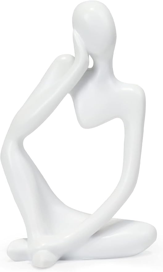 Creative Resin Thinker Minimal Abstract Art Sculpture Statue Figurines Home Office Bookshelf Desktop Decor (White, Left, Small)