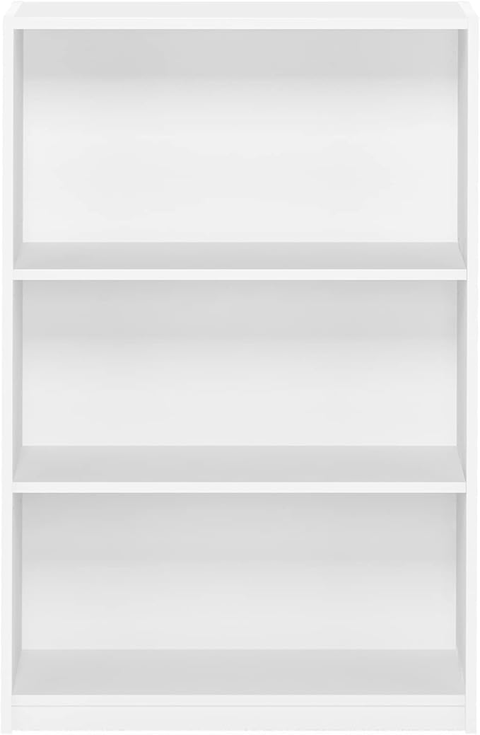 Furinno Jaya Book Shelf, 3-Tier Bookshelf, Standing Bookcase with Adjustable Shelves, 9.5 x 24.5 x 40.3, for Organization and Storage, for Living Room, Bedroom, Home Office, Plain White