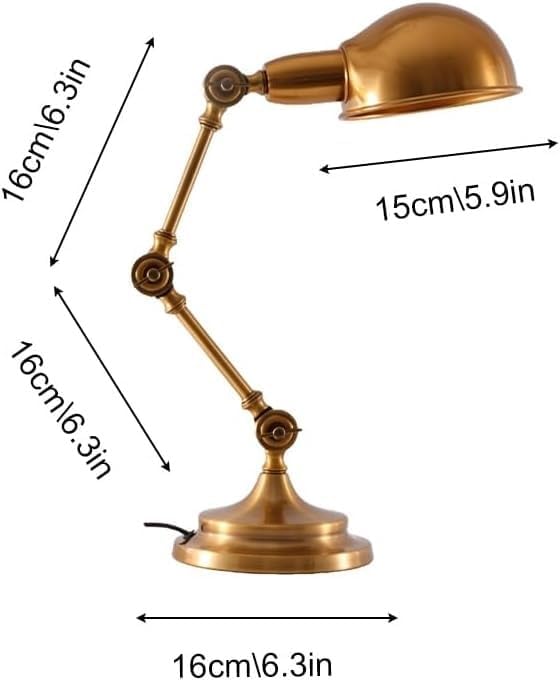 Vintage Desk Lamp Swing Arm Reading Light Adjustable Goose Neck Architect Table Bedroom Nightstand Bedside for Home(Gold)