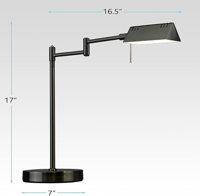 O'Bright LED Pharmacy Table Lamp, Full Range Dimming, 12W LED, 360 Degree Swing Arms, Desk, Reading, Craft, Work Lamp, ETL Tested, Black