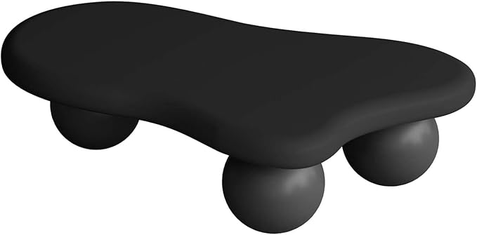 47" Modern Black Coffee Table Cloud Shape Low Center Table Cute Irregular Indoor Tea Table with 3 Ball Legs for Living Room Small Space