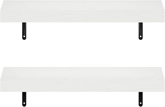 Furinno Tanna Floating Shelves for Wall Set of 2, 22-Inch Wall Shelf, Triple Thick Floating Mounted Shelf, for Bathroom, Home Office, Living Room, White Texture