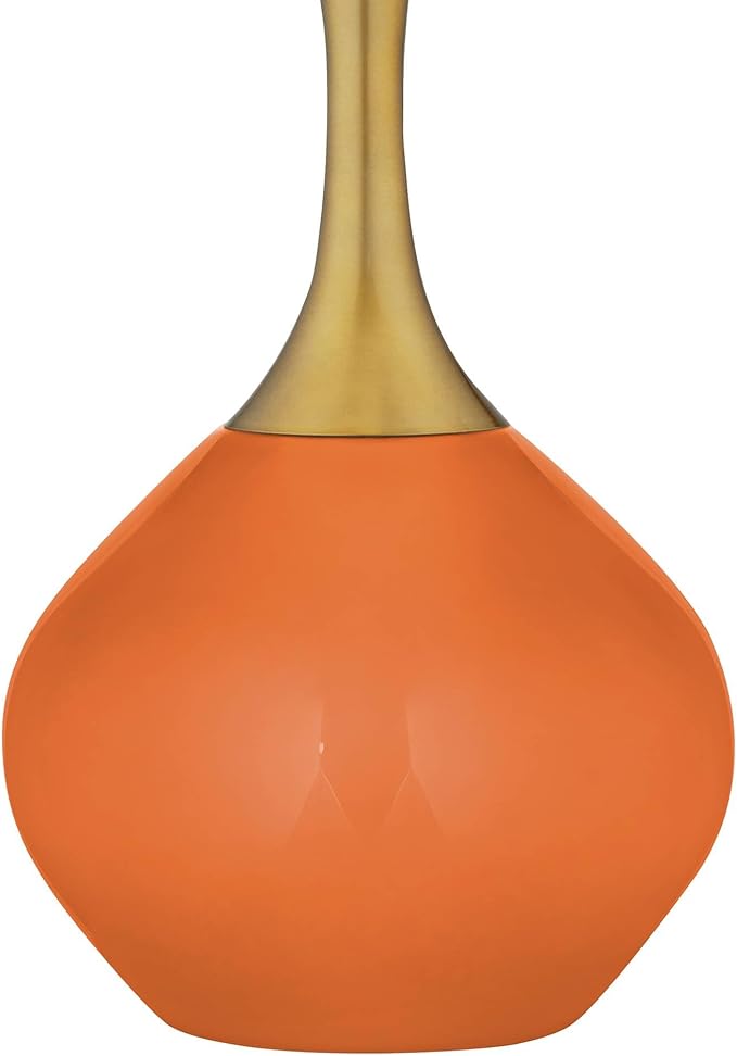 Color + Plus Nickki 30 1/2" Tall Large Mid Century Modern Glass End Table Lamp Celosia Orange Gold Brass Finish Metal Base Single White Shade Living Room Bedroom Bedside Nightstand House Office