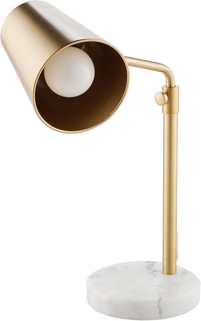 VONLUCE Gold Desk Lamp with LED Bulb Adjustable, Antique Brass Metal Table Lamp Marble Base, Mid Century Modern Reading Lamp Office, 20’’ Industrial Task Lamp Work Lamp for Reading Bedroom