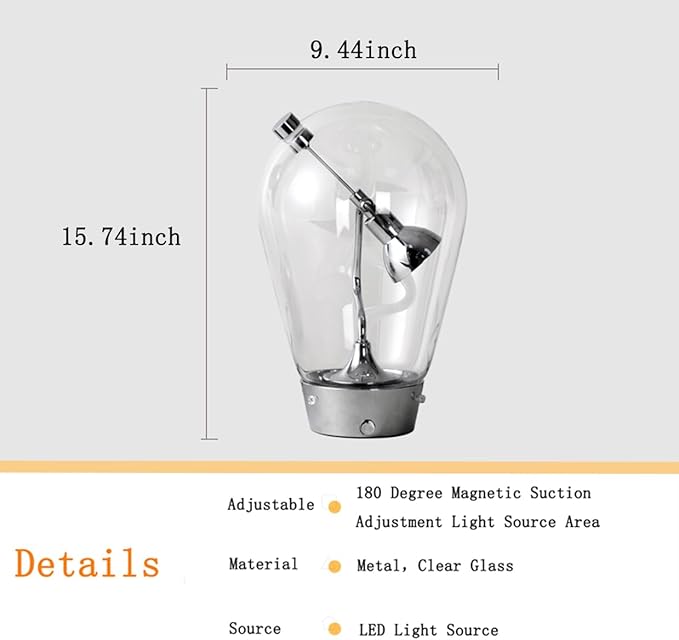 Bofea-Desk Lamp for Home Office Creative Globe Glass Table Lamp with Magnetic Metal Swing Arm Lamps Reading Light Touch Control Table Lamps with 3 Color Temperatures Modern Desk Light for Living Room