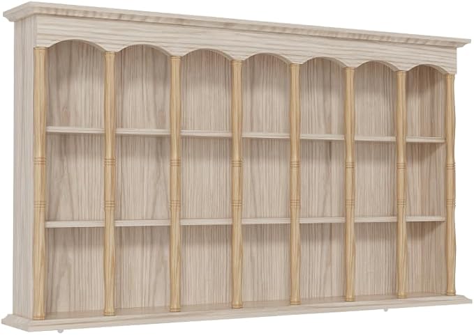 55.1" W Wall Storage Cabinet, Solid Wood Cupboard with Display Shelves, Large Mid-Century Storage Cabinet, 4-Tier Vintage Wall Shelves for Living Room, Ding Room, Natural