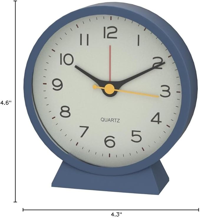 SHISEDECO 4.5" Battery Operated Antique Retro Analog Alarm Clock, Small Silent Bedside Deskclock with Light Function, Non-Ticking Tableclock for Living Room, Bedroom, Bedside, Shelf (Navy Blue)