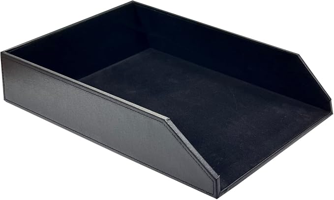 UnionBasic Stackable Document Paper Letter Tray, Faux Leather Desktop File Sorter Organizer Tray, Black