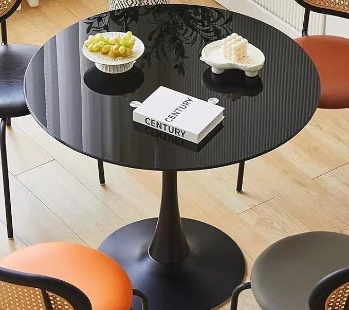 Black Round Dining Table, 31.5" Circle Tulip Table Kitchen Round Dining Table for 2-4 People with Thickened Top and Metal Pedestal, Mid-Century Leisure Table for Home, Dining Room, Cafe
