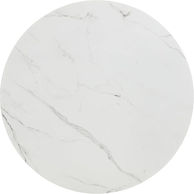 31.5 Inch Round Dining Table for 2-4 Person,Mid-Century White Tulip Table with Faux Printed Marble Tabletop and Gold Metal Base,Pedestal Base Table for Kitchen Dining Room