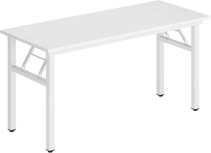 DlandHome Computer Desk, 59.8Inch Office Desk Computer Table, Study Writing Study Desk for Home Office, White Desktop and White Frame