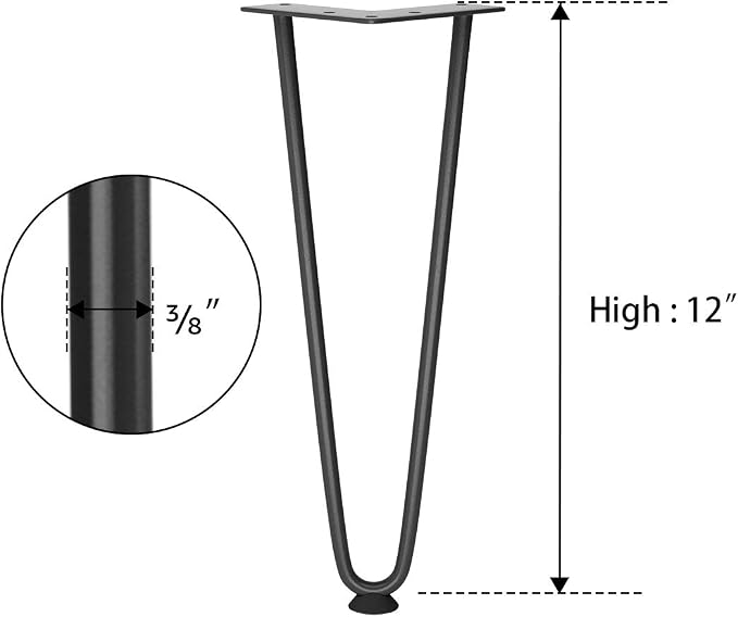 SMARTSTANDARD 12 Inch Heavy Duty Hairpin Furniture Legs, Metal Home DIY Projects for Nightstand, Coffee Table, Desk, etc with Rubber Floor Protectors Black 4PCS