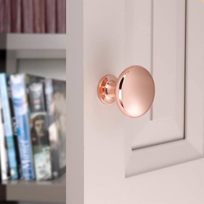 5 Pack Solid Rose Gold Kitchen Cabinet Knobs, Round Drawer Dresser Knob and Pulls, 1-1/5 Diameter