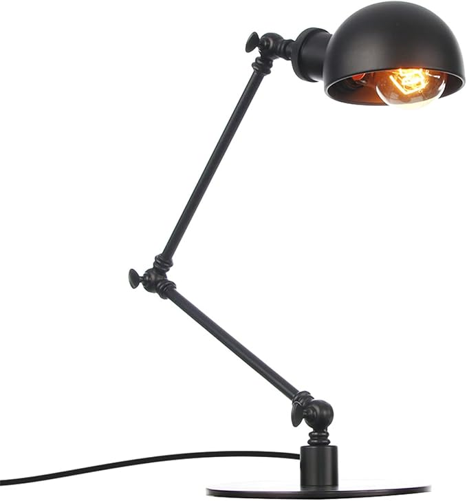 Makeup Vintage Desk Lamp, Adjustable Swing Arm Industrial Metal Task Table Lamp, Bedroom Bedside Night Light Cafe Retro Reading Lighting,Black