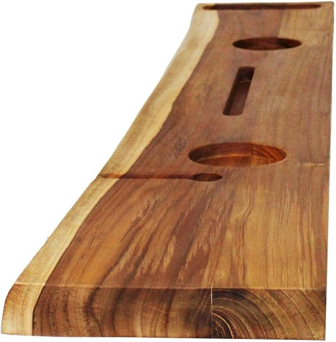 EcoDecors Eleganto 50" Live Edge Solid Teak Bath Caddy Tray with Handle, Book & Tablet Holder, Wine Glass Holders, Luxury Bathtub Tray