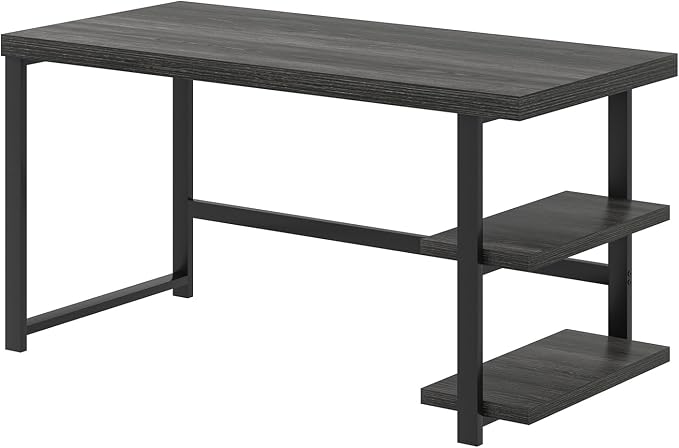 FOLUBAN 47 Inch Computer Desk with Storage Shelves, Modern Home Office Desk, Small Study Writing Desk Gaming Table Workstation for Bedroom Living Room, Industrial Dark Gray