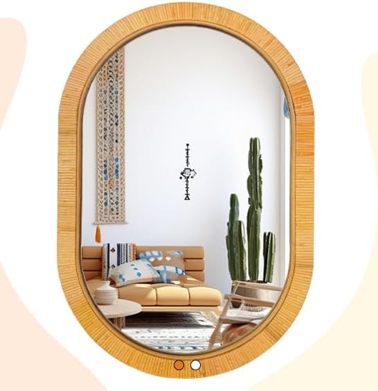 Decorative Rattan Wall Mirror, Boho Bathroom Modern Makeup, Rustic Wall Bohemia Mirrors for Bedroom, Living Room, Vanity Versatile Farmhouse, Nursery, Bathroom (Oval 36“x24”, X Medicum)
