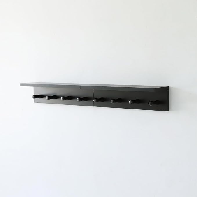 Entrance Coat Rack ,Coat Hooks, Wall-Mounted Wooden Hook Rack, Wall-Mounted Shelves are Very Suitable (Black Color Finish—A-2)